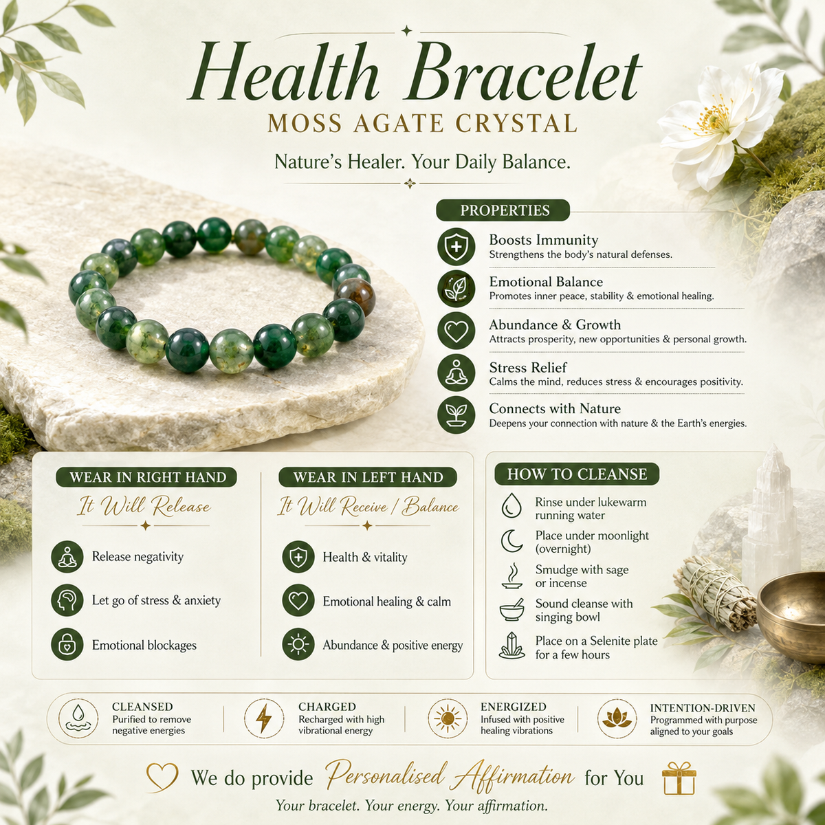 Health Bracelet - Moss Agate
