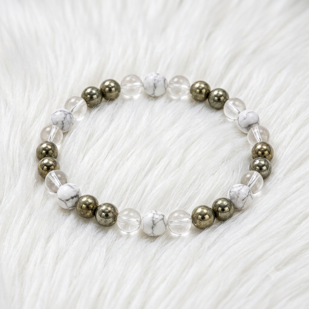Clear Quartz Pyrite Howlite Bracelet